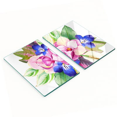 Glazen serveerplanken voor in de keuken met bloemenboeketmotief, 2x40x52 cm