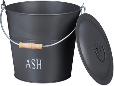 kolenemmer met deksel - 12 liter - met handvat - staal - open haard - bbq - grijs
