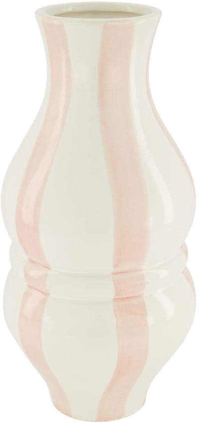 Vase ceramic 14.8x14.8x32cm keramieken vaas wit met roze strepen