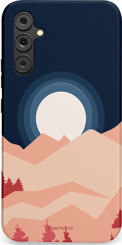 Casetastic hoesje geschikt voor Samsung Galaxy A34 (2023) 5G - Dubbellaagse bescherming - Bergen bij maanlicht - Fashion Case - Zwart Perzik Zand Koraal