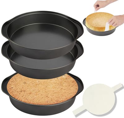 Set van 1 ronde bakvorm van 20 cm - antiaanbaklaag bakvormen van koolstofstaal met 50 bakpapier, vaatwasserbestendig, duurzaam voor laagtaarten, verjaardags- en kerstgebak