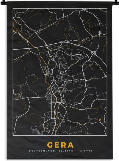 Wandkleed - Wanddoek - Gera - Goud - Stadskaart - Plattegrond - Kaart - Duitsland - 120x180 cm - Wandtapijt
