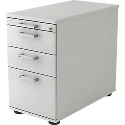 Vast ladeblok TARVIS, 1 materiaallade, afsluitbaar, 2 schuifladen, 1 hangmappenlade, B 428 x D 700 x H 720 mm, lichtgrijs