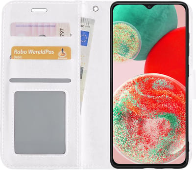 Hoesje - Met Pasjeshouder - Geschikt voor Samsung Galaxy A23 - Luxe Bookcase Portemonee - Flip Case - Kunstleer Book Case - Flipcase - Book Cover - Walletcase - Portemonneehoes - Wit