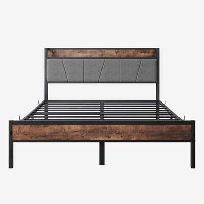 Tweepersoonsbed 140x200cm Zonder Matras Platformbed Metalen Bed Met Led En Usb Hoofdbord Met Opbergruimte Slimme Led Geluidsvrij Eenvoudige Montage Stevige Metalen Lamellen Geen Boxspring Nodig Voor Slaapkamer