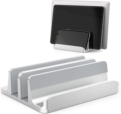YONO Laptop Standaard Verticaal – Laptophouder geschikt voor Macbook - Verticale - XL - Metaal - Zilver