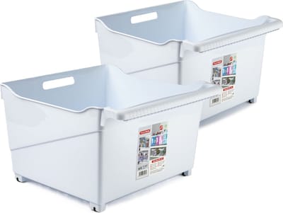 Plasticforte opberg Trolley Container - 2x - wit - L39 x B38 x H26 cm - kunststof