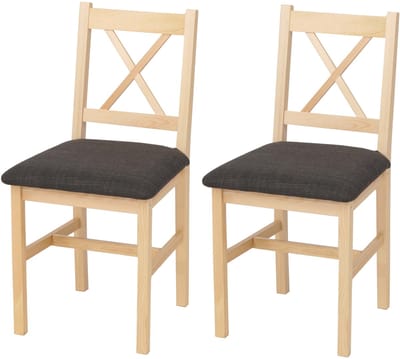 Set van 2 eetkamerstoelen MCW-F77, leunstoel keukenstoel stoel, massief hout stof landhuis ~ naturel, bekleding zwart