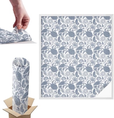 Tulup Raamfolie Anti inkijk - Oceaanleven Anti inkijk Raamfolie - 100x116 cm - Blauw Raamfolie Tegen inkijk - Zelfklevende Anti inkijk Folie Glas in Lood - Voor de badkamer, slaapkamer, hal - Zonwerende Raamfolie Glas in Lood