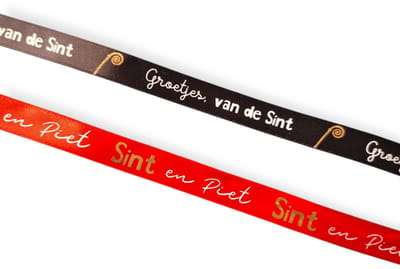 2x 3m Satijn sierlint Sinterklaas - groetjes van de Sint - sint en Piet - niet op spoel geleverd