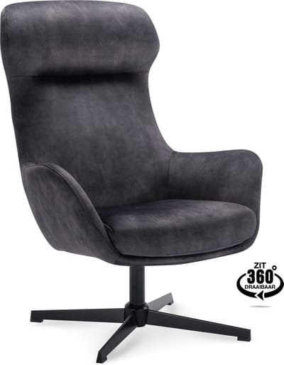 Icon Living - Fauteuil Venna - Velours Adore Anthracite - Draaivoet Zwart