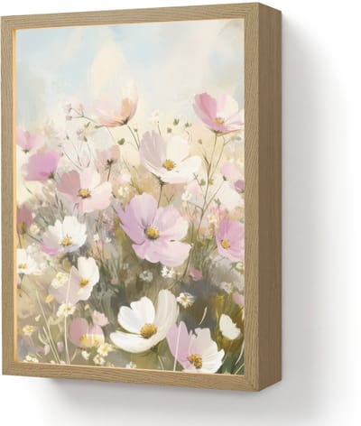 Wandlamp 30x40 cm - Oplaadbaar - Bloemenveld - Lichte tinten - Geschilderd - Wandlampen binnen woonkamer - Slaapkamer lamp - Decoratieve nachtlamp - Vloerlamp draadloos