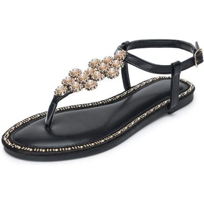 Dames Flats Schoenen Zomer Dames Sandalen Mode Zoete Parel Decoratie Buiten Casual Strand Vakantie Grote Maat Sandalias 42