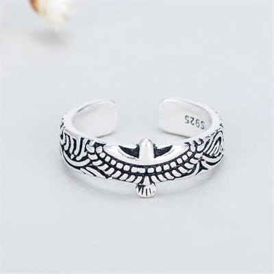 Nouvelle arrivée personnalité dominatrice animal mignon 925 bijoux en argent sterling rétro aigle géométrique fleur ouverture anneaux R088 white