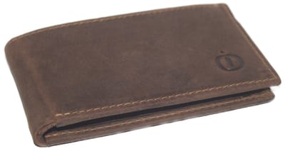 Oi Hunter bruine leren pasjesmapje mini / creditcardhouder met ruimte voor biljetten echter in lengte gevouwen/ zeer plat herenbeursje zonder muntgeld vak / Duits model mini portemonneetje zeer laag / beveiligd tegen skimmen / bruin leer / 407H