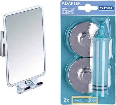 Vacuum-Loc Quadro Anti-Fog Mirror, Anti-Fog Shower Mirror, Shaving Mirror & Vacuum-Loc Adapter Premium/Classic/Style, Attachment No Drilling Required