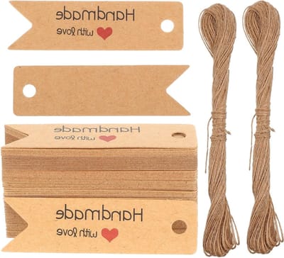 Handgemaakte geschenklabels met jute koord, 20 m voor bruiloften, Valentijnsdag en kerstdecoratie, 7 x 2 cm