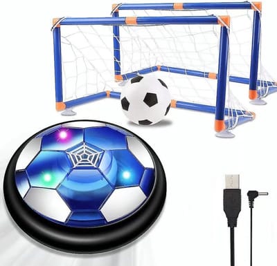 Air Power voetbal, oplaadbare Hover Ball met ledverlichting, inclusief net en doel voor simulatie van een voetbalwedstrijd, speelgoed voor binnen en buiten, voor kinderen van 3 tot 12 jaar.