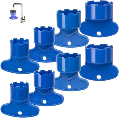 Set van 8 kraanbeluchters met verwijderingsgereedschap: 8 vervangende beluchters, sleutels voor de kraanbeluchters, verwijderingssleutels en gereedschap geschikt voor wastafelkranen (16,5 mm, 18,5 mm, 21,5 mm, 24 mm).