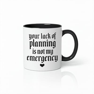 Your Lack of Planning Is Not My Emergency Mok – Zwart & Wit 330 ml – Grappige Sarcastische Quote Koffiemok