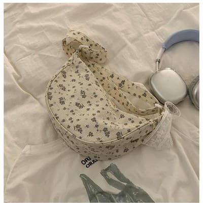 Strik Bloemen Tas voor Vrouwen In de Zomer Koreaanse Stijl Crossbody Dumpling Tas Eenvoudige Grote Capaciteit Canvas Zadel Tas gray