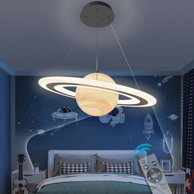 Dimbare LED-hanglamp voor kinderkamer - Saturnus ontwerp, 40W, afstandsbediening, 50 cm