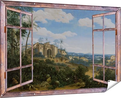 Gards Tuinposter Doorkijk Gezicht op Olinda, Brazilië - Frans Jansz. Post - 180x120 cm - Tuindoek - Tuindecoratie - Wanddecoratie buiten - Tuinschilderij