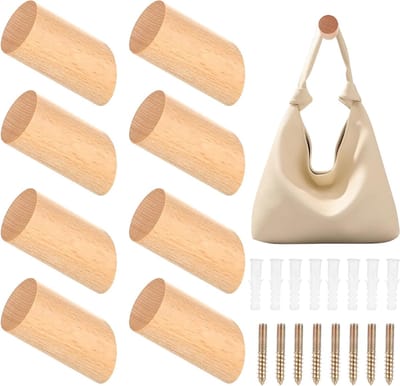 Set van 8 Houten Wandhaken - Vintage Wandhaken voor Kleding, Hoeden en Handdoeken in Slaapkamer, Gang, Badkamer en Keuken