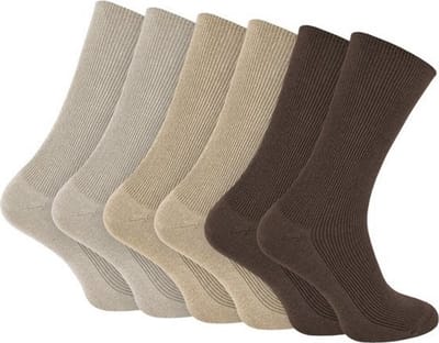 Marco Rossi 6 Paar Diabetes Sokken - 35-38 - Bruin/Zand/Beige - Wijde Boord - Sokken Zonder Elastiek - Anti-Press - Medische Sokken - Medical socks - Naadloos - Dames en Heren