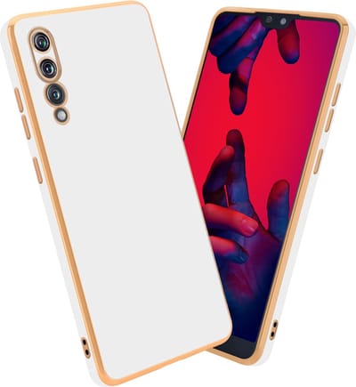 Cadorabo Hoesje geschikt voor Huawei P20 PRO / P20 PLUS in Glossy Wit - Goud - Beschermhoes Case Cover van flexibel TPU-silicone en met camerabescherming