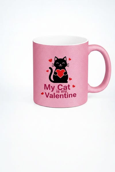 Roze Glitter Mok 'My Cat is my Valentine' | Valentijn Cadeau Kattenliefhebber