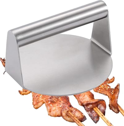 Smash Burger Pers - Vleespers Ronde Pastei - Sappige Burgers Maken - Anti-Brandwonden Handvat - 14 cm Diameter - Zilver