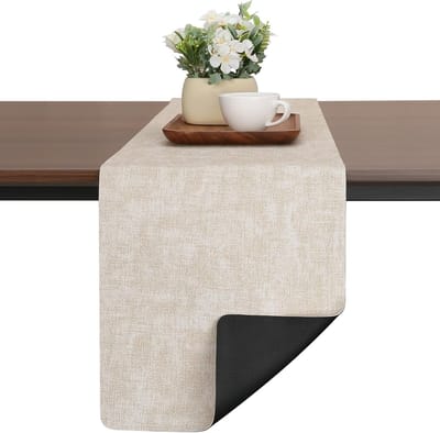 tafelloper van kunstleer, dubbelzijdig, antislip, wasbaar, herbruikbaar, hittebestendig, tafelloper (zwart, 40 x 140 cm)