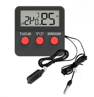Digitale Thermometer Hygrometer - Luchtvochtigheidsmeter Temperatuurmeter - Terrarium Klimaatbeheer - Externe Sensorsonde - 1.5m Kabel - Zwart