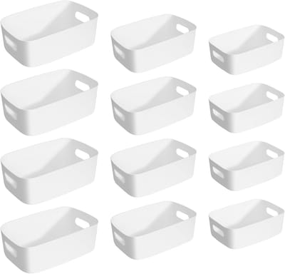 12 Stuks Witte Plastic Opbergdozen met Handvatten voor Badkamer en Keukenorganisatie