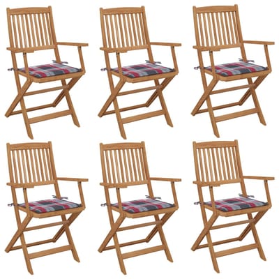 vidaXL - Opklapbare - stoelen - (6 - stuks) - met - kussens, - gemaakt - van - massief - acaciahout