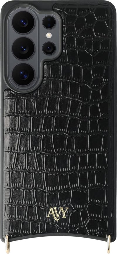 AVY Leren Hoesje geschikt voor Samsung Galaxy S26 Ultra | Compatibel met MagSafe | Leather Case | Back Cover | Haakjes voor koord | Croco Zwart
