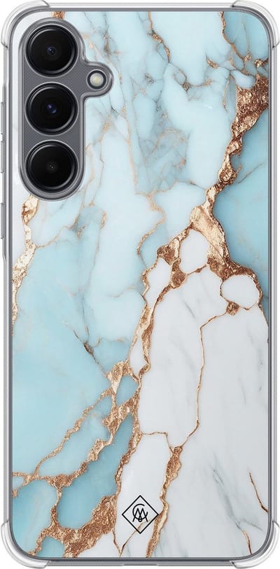 Casimoda® hoesje - Geschikt voor Samsung Galaxy A35 5G - Marmer Lichtblauw - Shockproof case - Extra sterk - TPU/polycarbonaat - Blauw, Transparant