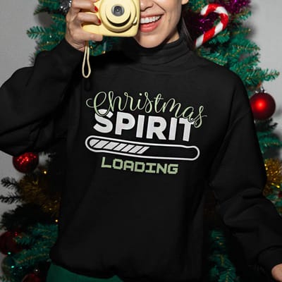 Dames Foute Kerst Trui Zwart Christmas Spirit Loading XS - Uniseks Pasvorm - Kerstkleding Voor Dames & Heren