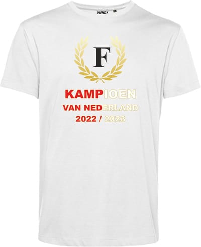 T-shirt Krans Kampioen 2022-2023 | Rotterdam Supporter | Shirt Kampioen | Kampioensshirt | Wit | maat XS
