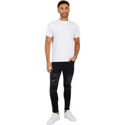 Brave Soul Skinny-jeans voor heren in 'washed'-biker-stijl (Houtskoolwas)