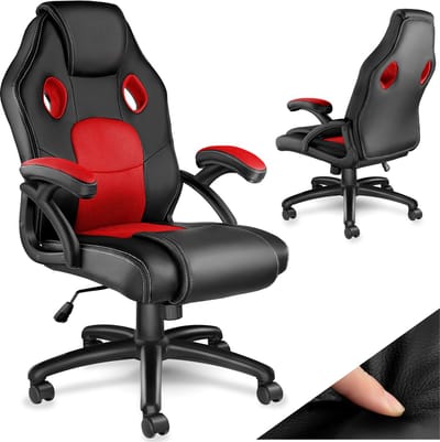 tectake® Racing bureaustoel - Gamingstoel met schommelfunctie - Ergonomische directiestoel - In hoogte verstelbare, draaibare stoel met wielen - PC-Stoel - Gamestoel - Maximale belasting 100 KG - Afmeting (LxBxH) 68x69x104,5 - 114,5 cm - Zwart/rood