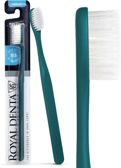 Tandenborstel met Middelharde Haren voor Volwassenen - Dubbele Lengte voor Interdentale Reiniging - Zilver Deeltjes voor Bacteriënpreventie - Modern Design