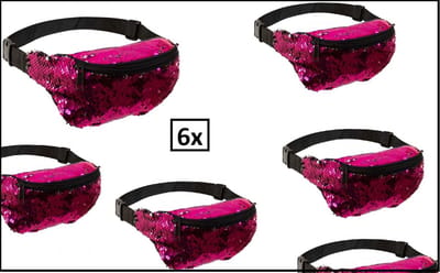 6x Heuptasje roze pailletten - carnaval thema feest festival heup tas paillet roze pink