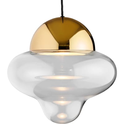 DESIGN BY US LED hanglamp Nutty XL, helder/goudkleurig, Ø 30 cm, glas