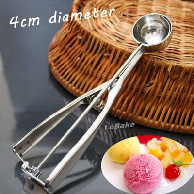 Kleine maat 4 cm diameter bol roestvrijstalen ijsmashlepel meloenbolletjeslepel aardappelbolletjeslepel met veerhandvat voor doe-het-zelf bakken zilver