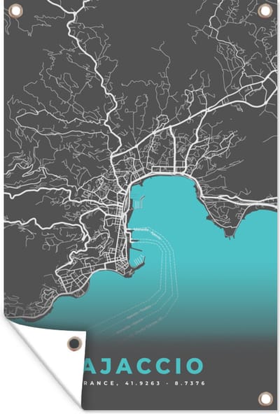 Muurdecoratie Kaart – Stadskaart – Frankrijk - Ajaccio - Plattegrond - Corsica - 120x180 cm - Tuinposter - Tuindoek