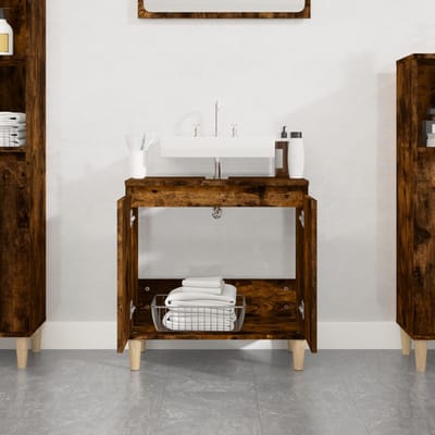 vidaXL - Wastafelkast - 58x33x60 - cm - bewerkt - hout - gerookt - eikenkleurig