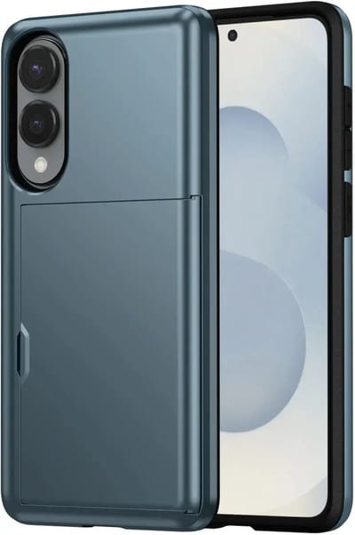 Hoesje met Kaarthouder Slider Geschikt voor Samsung Galaxy S25 Edge | Back Cover Pasjeshouder Achterkant | Kaarthouder voor Twee Pasjes | Blauw