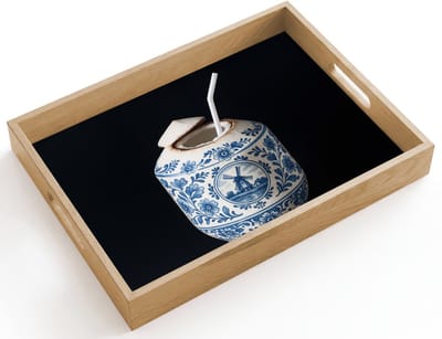 Dienblad hout 40x30 cm - Schootdienblad - Kokosnoot - Eten - Delfts blauw - Drinken - Borrelplank rechthoek - Plateau dienbladen